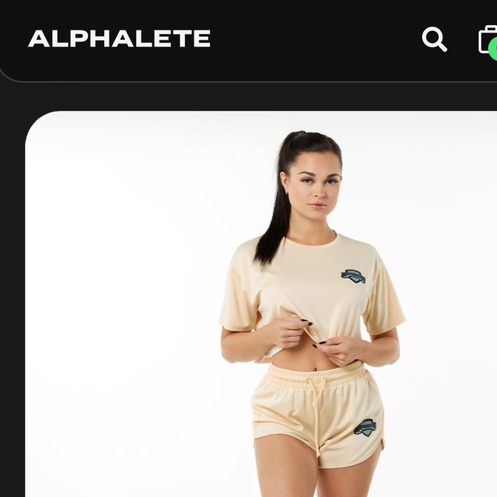 NWT Alphalete Varsity Crop and Short set Tan